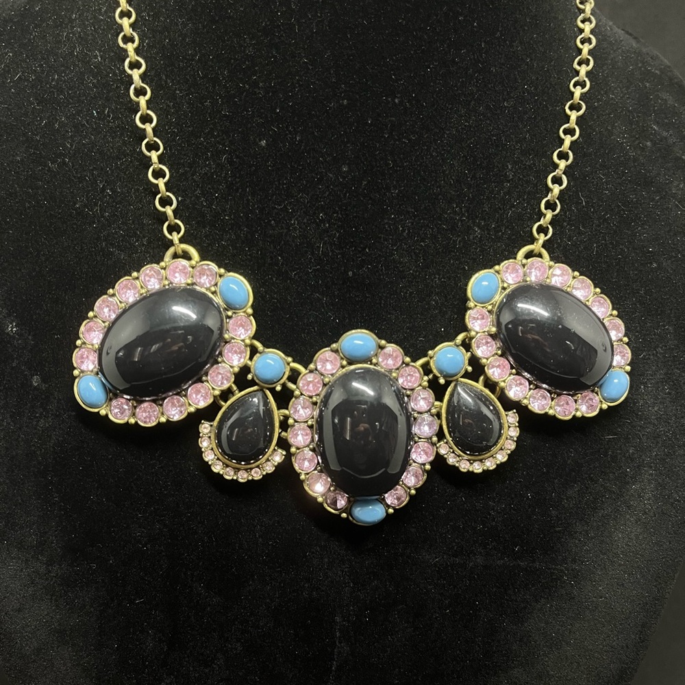 1562 J. Crew Gold Necklace with Navy, Pink, and Blue Accents